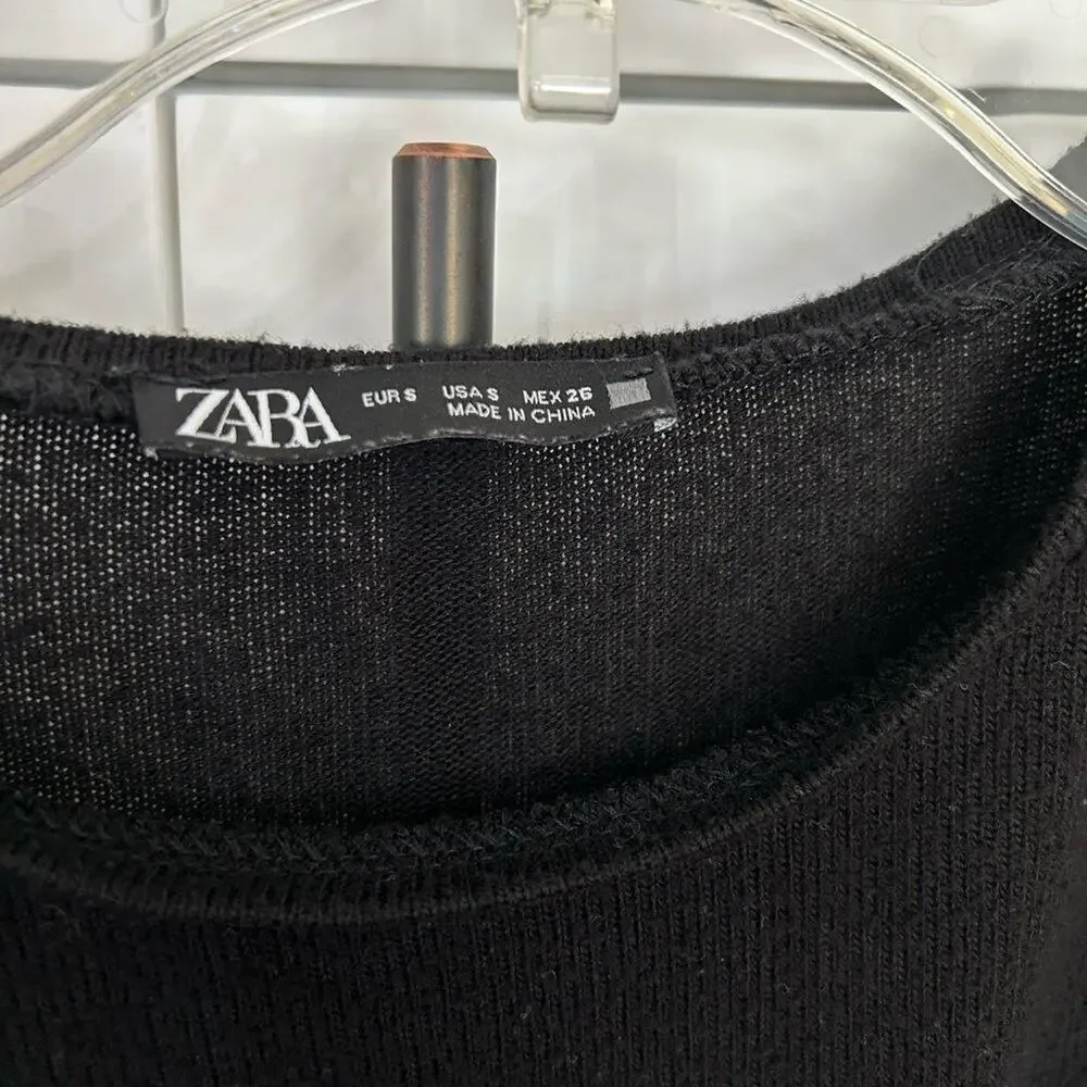 Zara Lace Organza Cap Sleeve Black & White Shirt - S